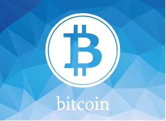 Bitcoin polygonal background illustration. Bitcoin sticker for web or print.