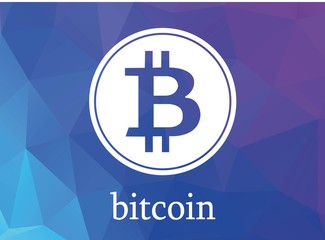 Bitcoin polygonal background illustration. Bitcoin sticker for web or print.