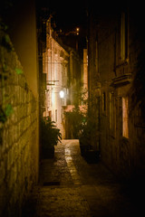 Street of ancient medieval city Dubrovnik at night