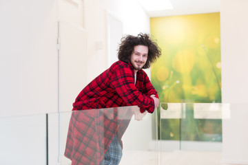 portrait of young man in bathrobe