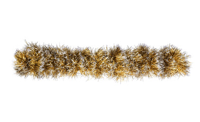 Christmas gold silver tinsel. Isolated on a white background.
