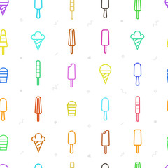 Summer seamless pattern with colored ice cream in linear style. Abstract sweet background.