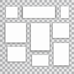 Blank white 3d paper canvas or photo frames isolated on transparent background. Vector illustration