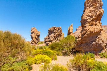 Teide National Park pathway with sun