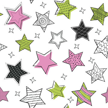 Cute seamless pattern with stars. Hand Drawn vector illustration. Wrapping paper pattern. Background with abstract elements.