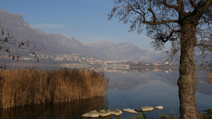 Sponda del lago di Annone in autunno