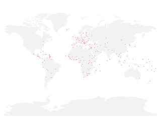 Fototapeta na wymiar Vector political map of World with capital cities marked as pink dots.