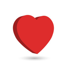 Red heart. 3D vector object with dropped shadow.