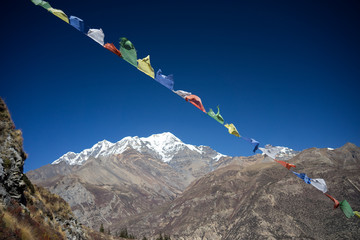 Prayer flags in the Himalaya mountains, Annapurna region, Nepal