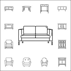 sofa icon. Set of household accessories icons. Signs, outline furniture collection, simple thin line icons for websites, web design, mobile app, info graphics