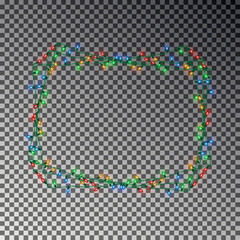 Christmas light frame decoration. Light string vector effect.