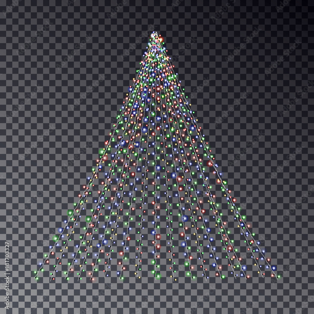 Wall mural christmas light tree, string light effect. christmas garland vector.