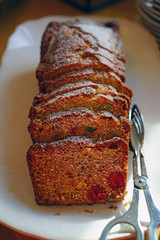 Loaf of sweet Christmas fruitcake