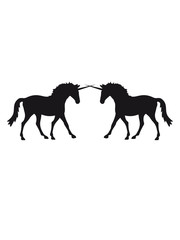 kampf duell kämpfen einhorn magisch horn cool design silhouette schwarz umriss pferd pony reiten schnell pferdchen klein spaß schnell comic cartoon reiter schön süß niedlich
