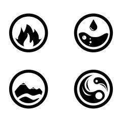 Vector illustration of four elements icons, round icons symbols. Logo template. Wind, fire, water, earth symbol. Pictograph.