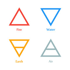 Vector illustration of four elements icons, triangle icons symbols. Logo template. Wind, fire, water, earth symbol. Pictograph.