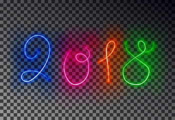 Happy 2018 New Year light line. Glowing magic color line effect isolated on transparent background. Vector illustration.