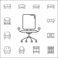 chair line icon. Set of household accessories icons. Signs, outline furniture collection, simple thin line icons for websites, web design, mobile app, info graphics