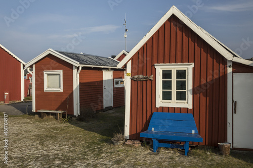 Small Wooden Cabins For Yacht S Men In A Swedish Coast Stock