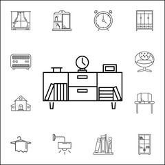 bookcase vector icon. Set of household accessories icons. Signs, outline furniture collection, simple thin line icons for websites, web design, mobile app, info graphics