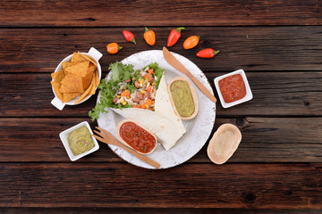 Mexican burrito with tortilla and sauces