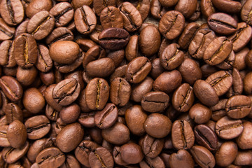 coffee beans seed. Closeup of grains, background use.