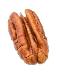 Single half of pecan, isolated on white background