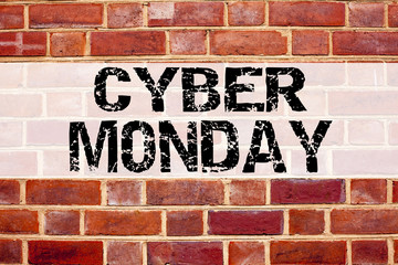 Conceptual announcement text caption inspiration showing Cyber Monday. Business concept for Retail Shop Discount written on old brick background with space