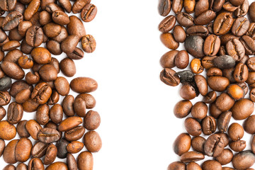 Coffee beans stripes isolated in white background	