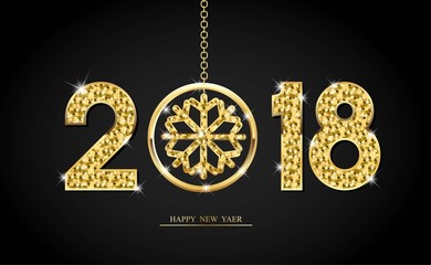  Happy new year 2018. Template design. With inspiration from snowflake. gold color Vector illustration. 