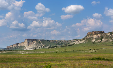 Fototapeta na wymiar White rock, or Ak-Kaya - a rock in the Crimea, is located near village of White Rock of Belogorsky district