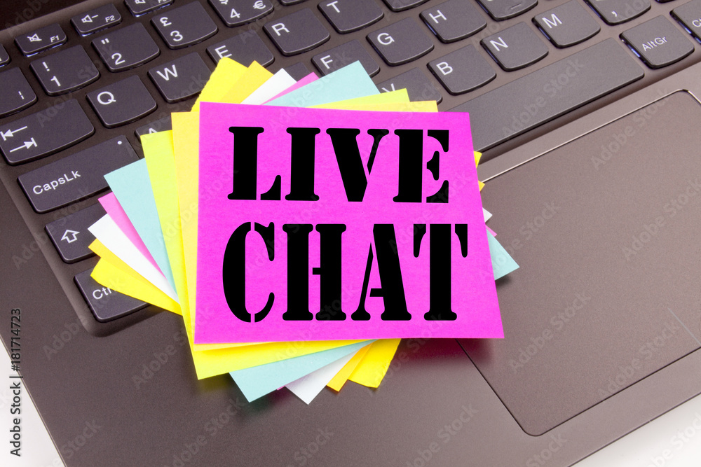 Fototapete writing live chat text made in the office close-up on laptop computer keyboard. business concept for