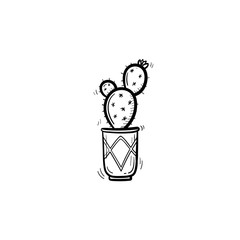 Decorative potted house plant - cactus sketch icon for web, mobile and infographics. Hand drawn cactus vector icon isolated on white background.