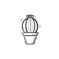 Decorative potted house plant - cactus sketch icon for web, mobile and infographics. Hand drawn cactus vector icon isolated on white background.