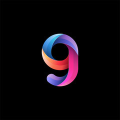 Initial lowercase letter g, curve rounded logo, gradient vibrant colorful glossy colors on black background