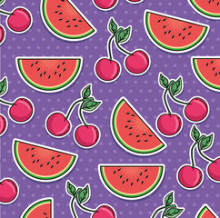 seamless pattern of patches with fruits vector illustration graphic design