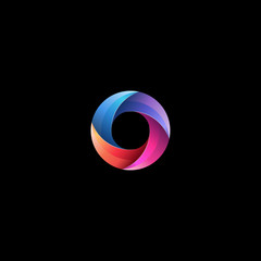 Initial lowercase letter o, curve rounded logo, gradient vibrant colorful glossy colors on black background