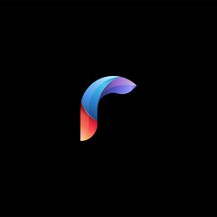 Initial lowercase letter r, curve rounded logo, gradient vibrant colorful glossy colors on black background - obrazy, fototapety, plakaty