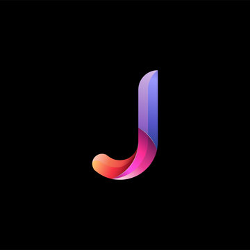 Initial Lowercase Letter J, Curve Rounded Logo, Gradient Vibrant Colorful Glossy Colors On Black Background