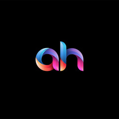 Initial lowercase letter ah, curve rounded logo, gradient vibrant colorful glossy colors on black background