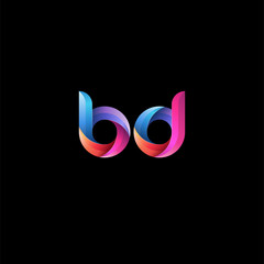 Initial lowercase letter bd, curve rounded logo, gradient vibrant colorful glossy colors on black background
