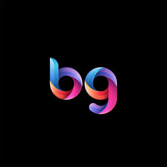 Initial lowercase letter bg, curve rounded logo, gradient vibrant colorful glossy colors on black background