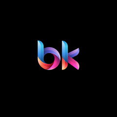 Initial lowercase letter bk, curve rounded logo, gradient vibrant colorful glossy colors on black background