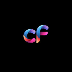 Initial lowercase letter cf, curve rounded logo, gradient vibrant colorful glossy colors on black background