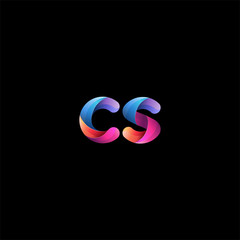 Fototapeta premium Initial lowercase letter cs, curve rounded logo, gradient vibrant colorful glossy colors on black background