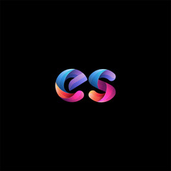 Initial lowercase letter es, curve rounded logo, gradient vibrant colorful glossy colors on black background