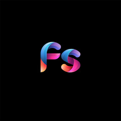 Initial lowercase letter fs, curve rounded logo, gradient vibrant colorful glossy colors on black background