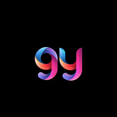 Initial lowercase letter gy, curve rounded logo, gradient vibrant colorful glossy colors on black background
