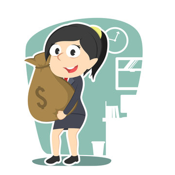 Businesswoman holding money sack– stock illustration