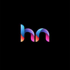 Initial lowercase letter hn, curve rounded logo, gradient vibrant colorful glossy colors on black background